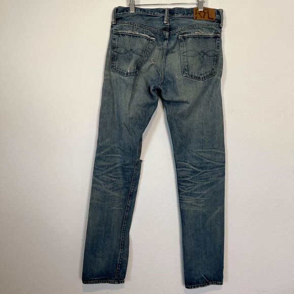 Ralph Lauren RRL Medium Wash Blue Distressed Denim Skinny Jeans Men's Size 30x32 - Picture 2 of 8